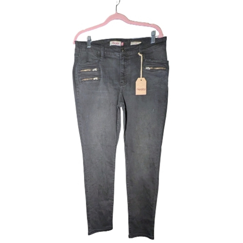 Eunina Black Skinny Moto Jeans XL NWT Edgy Zip Detail